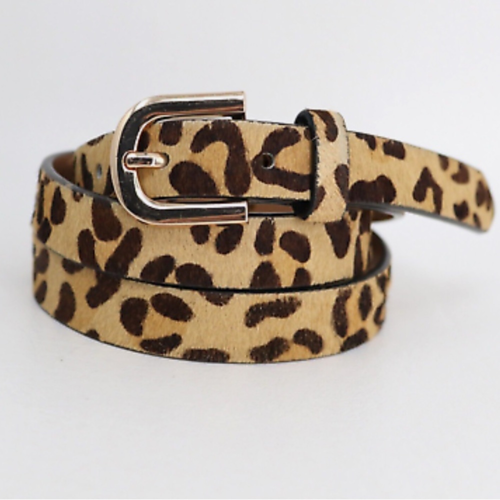 Loklik Animal Leopard Calf Hair Leather Belt Woman's small EUC